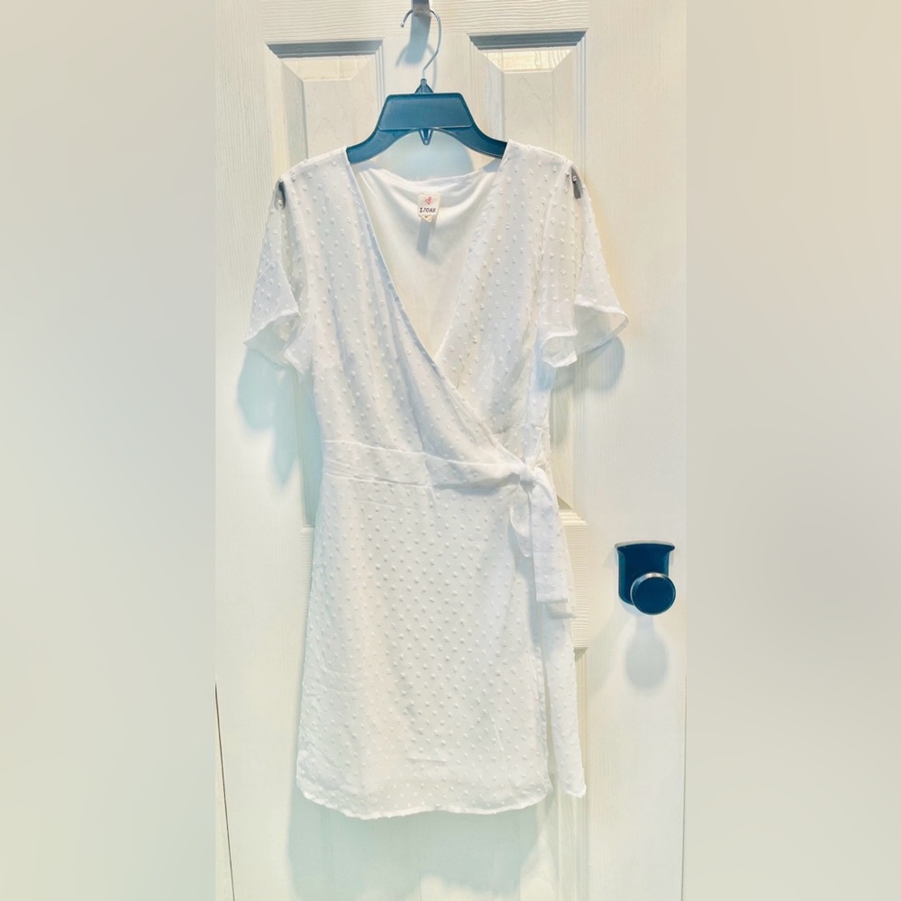 Cute White Swiss Dot Wrap Dress - Women